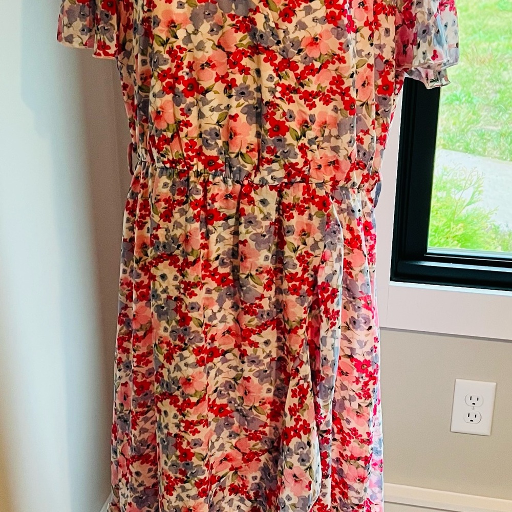 Floral Maxi Dress - Red and Pink